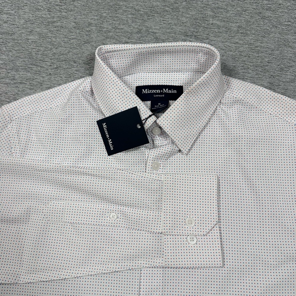 Mizzen + Main Shirt Mens Medium Leeward Trim Tall Dual Dots Long Sleeve STAIN